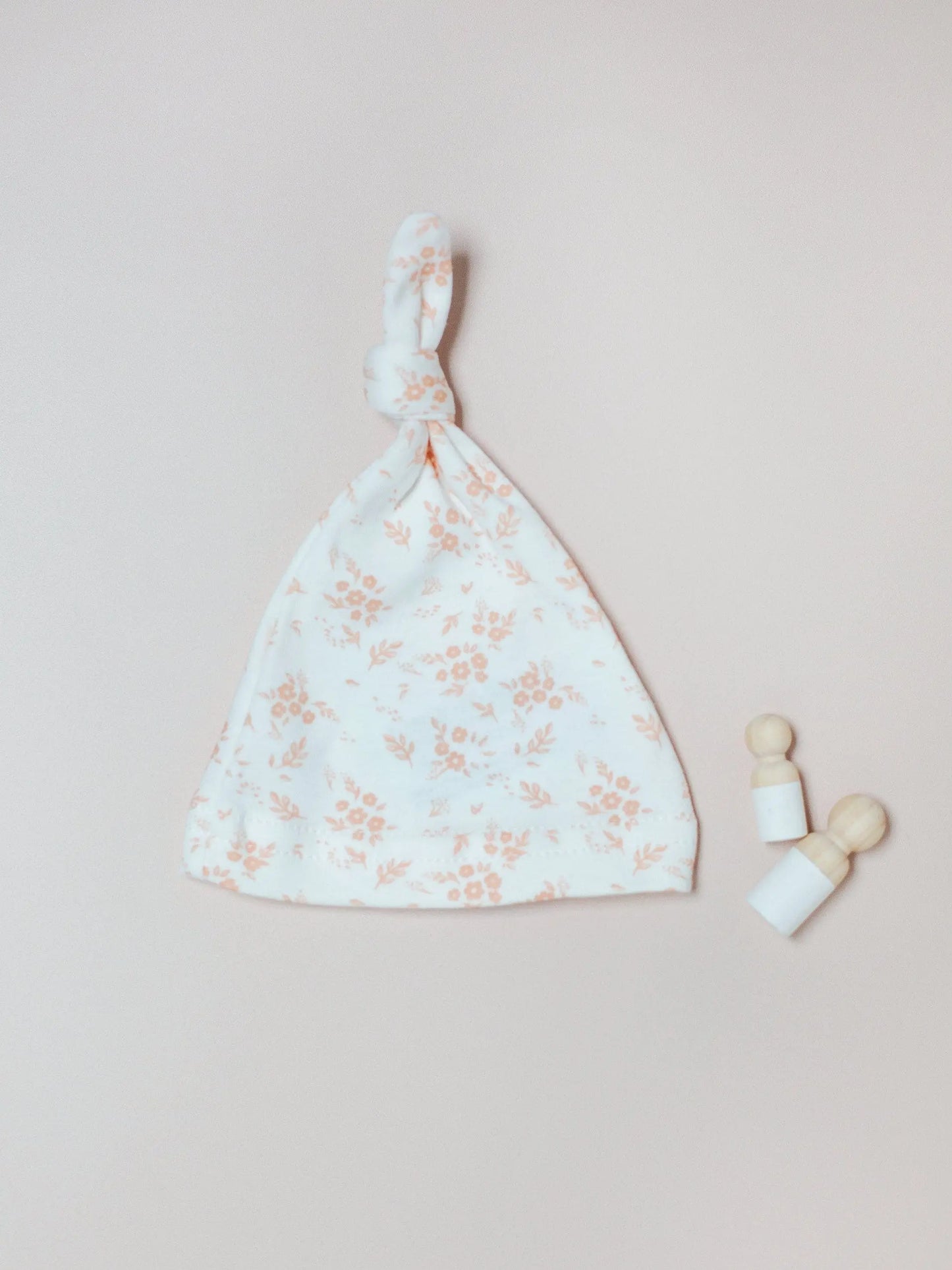 Knotted Hat, Apricot Floral, Premium 100% Organic Cotton Hat Tiny & Small