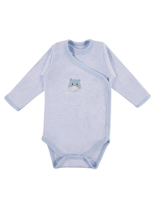 Early Baby Long Sleeved Bodysuit, Cute Hippo Design - Blue Bodysuit / Vest EEVI