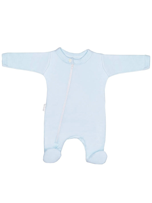 100% Cotton Footed Zip Up Sleepsuit - Blue Sleepsuit / Babygrow Little Lumps