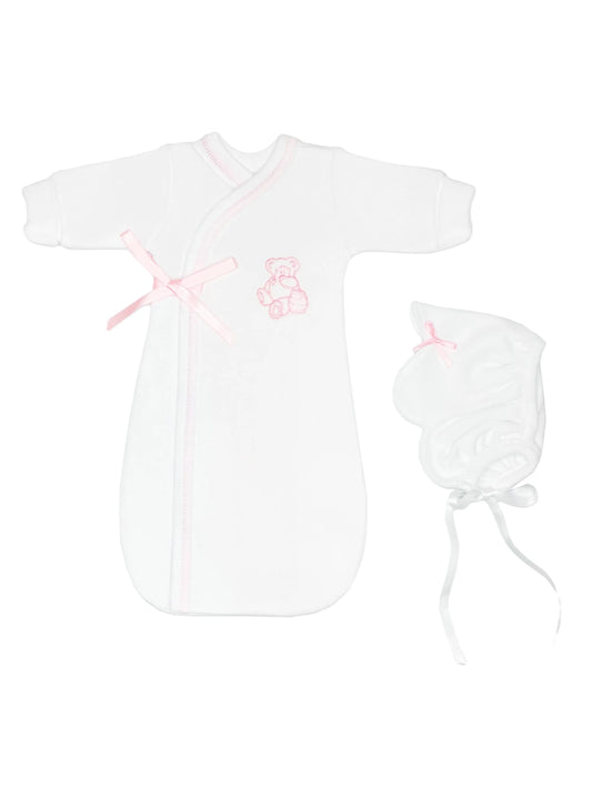 Neonatal Burial Gown, White & Pink Bereavement gown Itty Bitty Baby Clothing