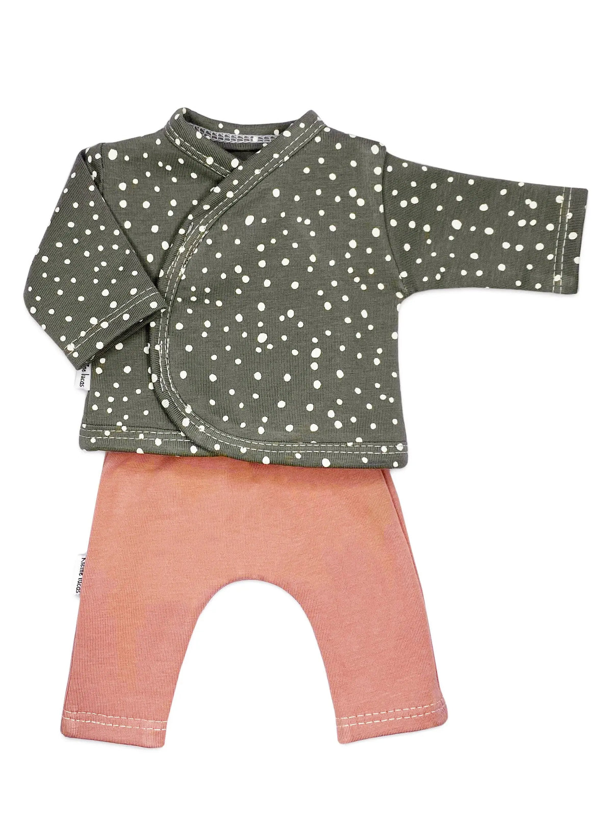 Top & Trouser Set, Polkadot Grey & Pink Top & Trousers Little Lucas
