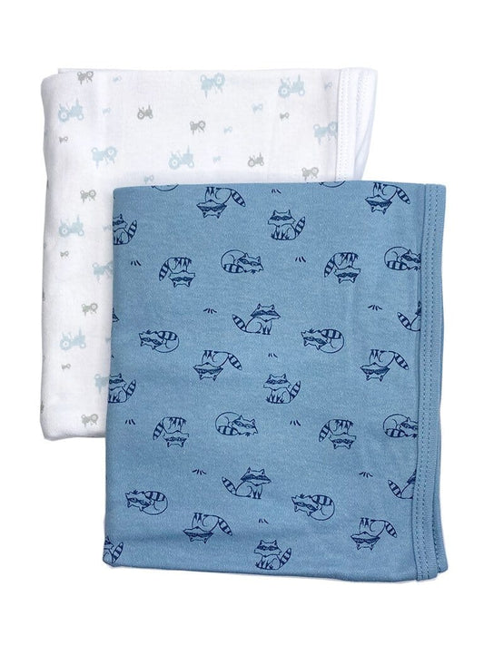 2 Pack, Organic Cotton Blankets, Raccoons / Tractors, 70 x 70 cm Blanket Pippi