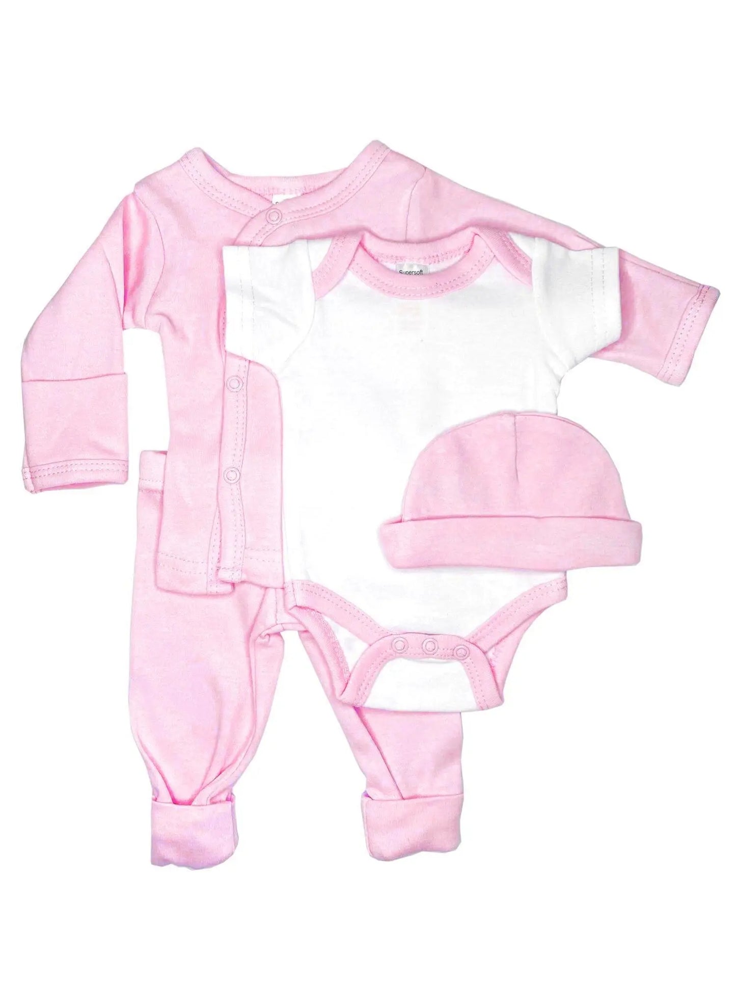 Classic Pink & White 4 piece set - Vest, Top, Trousers & Hat Set Soft Touch