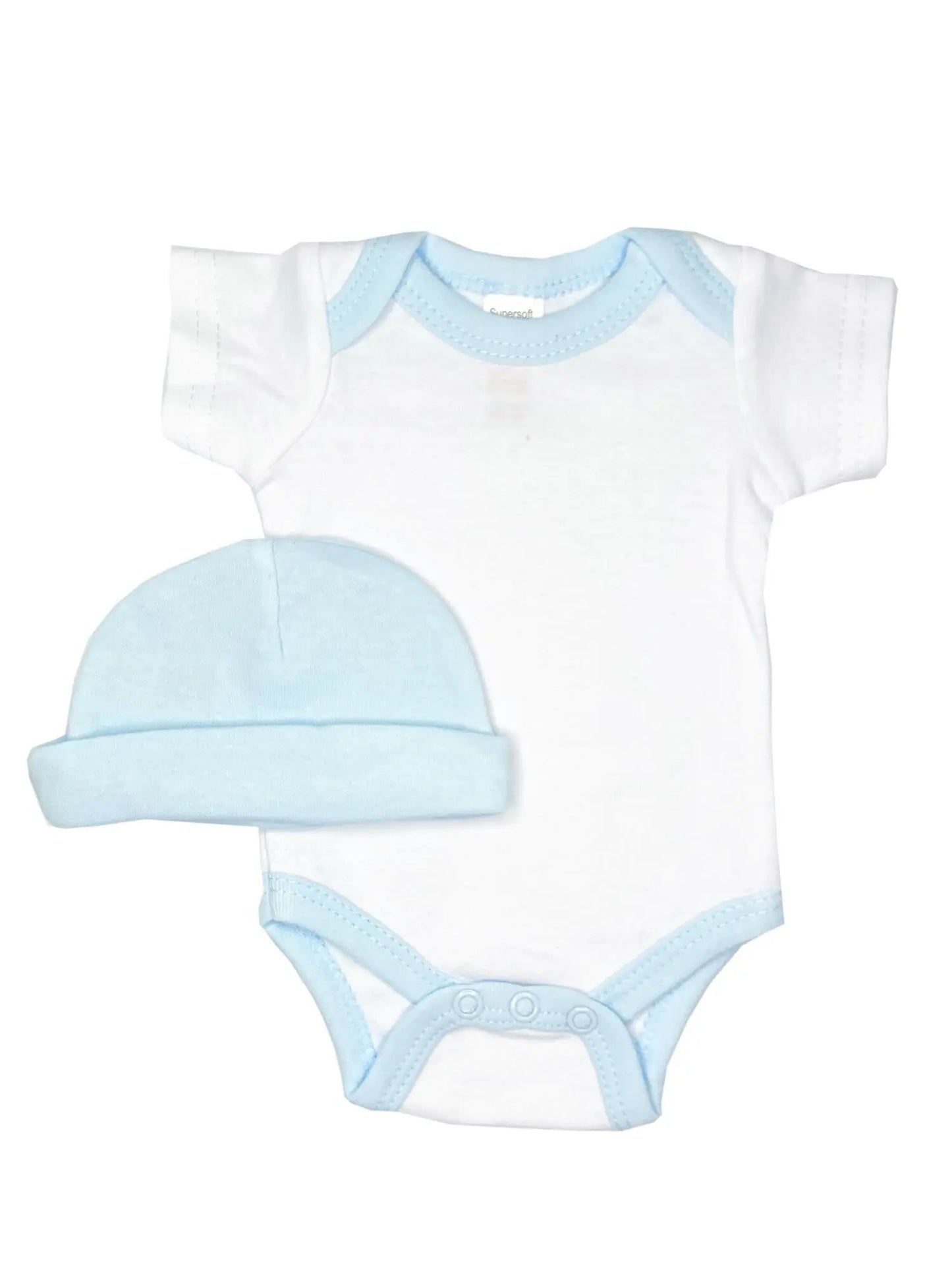 Classic Blue & White 4 piece set - Vest, Top, Trousers & Hat Outift Soft Touch