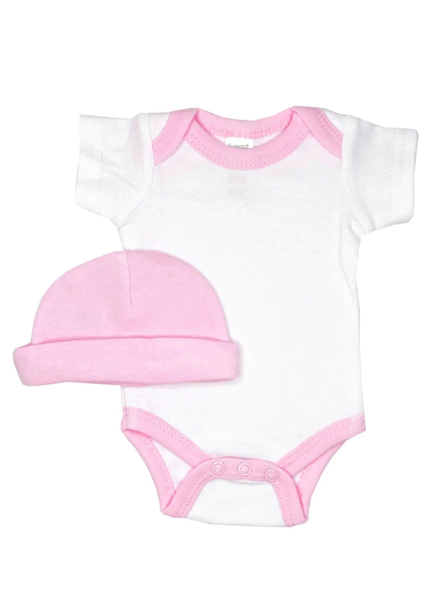 Classic Pink & White 4 piece set - Vest, Top, Trousers & Hat Set Soft Touch