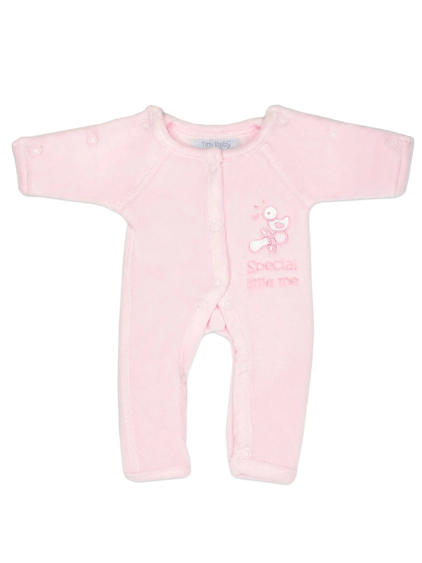Velour Preemie Baby Sleepsuit: Pink 'Special Little Me' Sleepsuit / Babygrow Tiny Chick