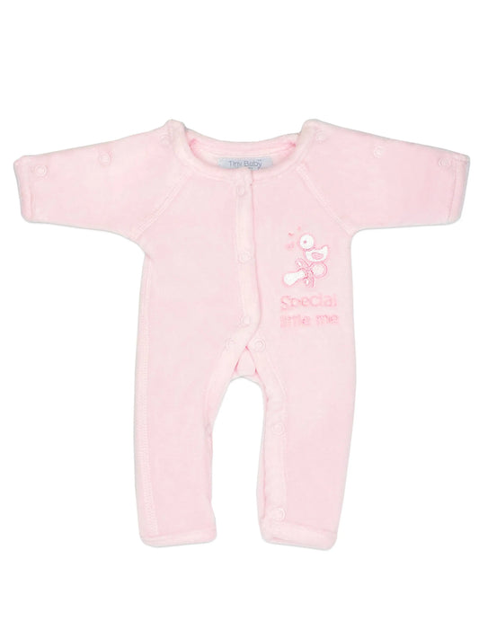 Velour Preemie Baby Sleepsuit: Pink 'Special Little Me' Sleepsuit / Babygrow Tiny Chick