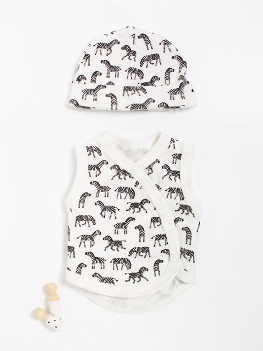 Incubator Vest & Round Hat Set, Little Zebras, 100% Organic Cotton Incubator Vest & Hat Set Tiny & Small