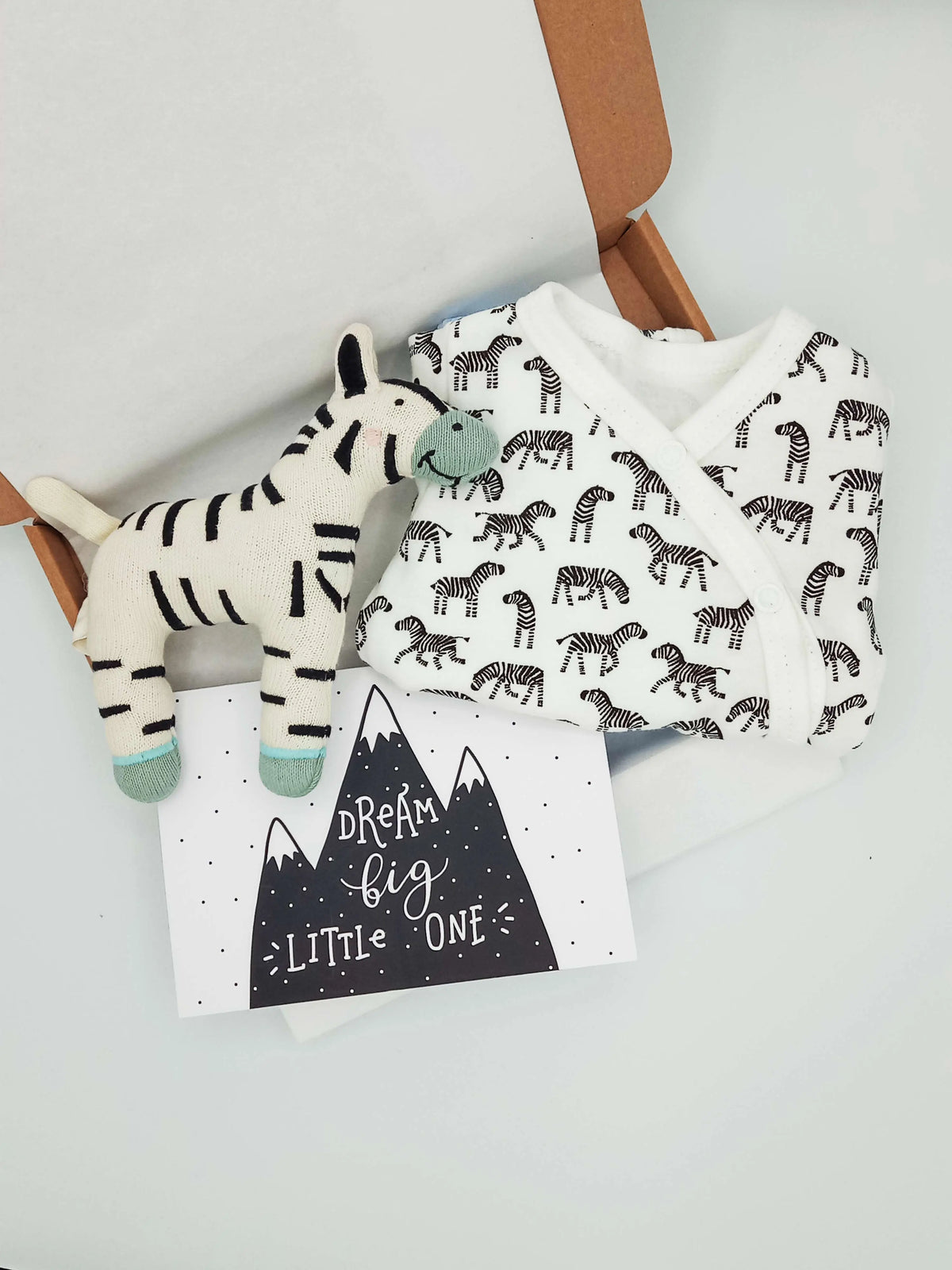 Little Zebras Gift Set - Sleepsuit, Zebra toy & Card Gift Set Little Mouse Baby Clothing & Gifts