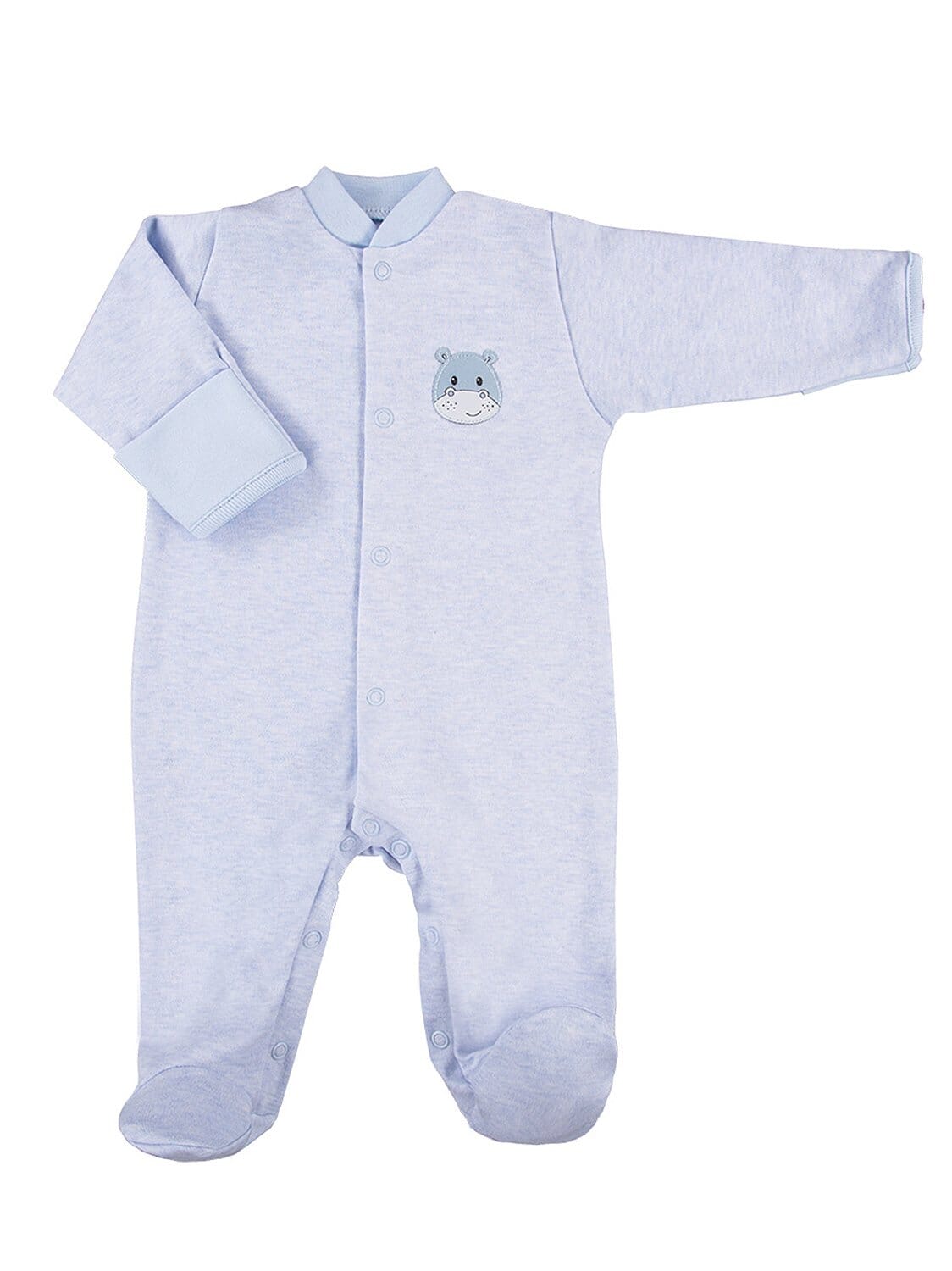 Early Baby Footed Sleepsuit, Cute Hippo Design Blue