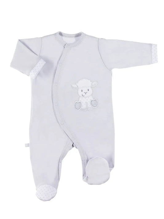 Footed Tiny Baby Sleepsuit, Lamb Design - Grey Sleepsuit / Babygrow EEVI