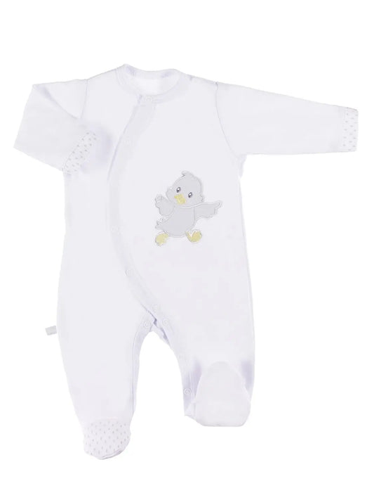 Tiny Baby Footed Babygrow, Embroidered Chick - White Sleepsuit / Babygrow EEVI