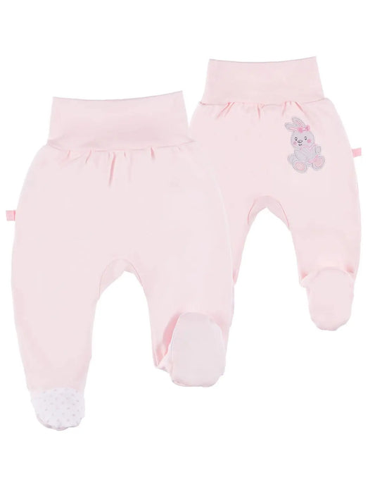 Early Baby Footed Trousers, Embroidered Bunny Rabbit On The Rear - Pink Trousers / Leggings EEVI