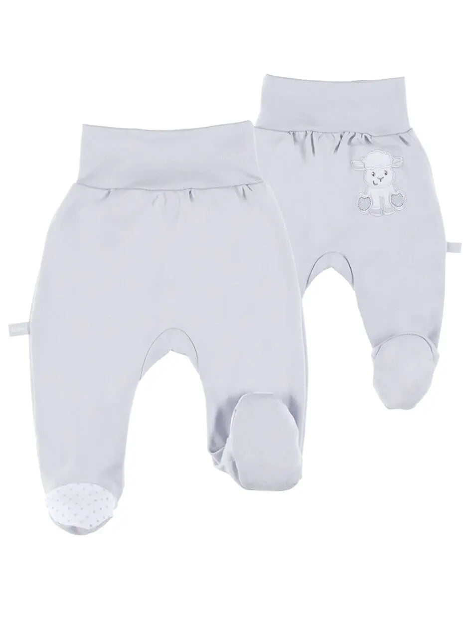 Early Baby Footed Trousers, Embroidered Lamb On The Rear - Grey Trousers / Leggings EEVI