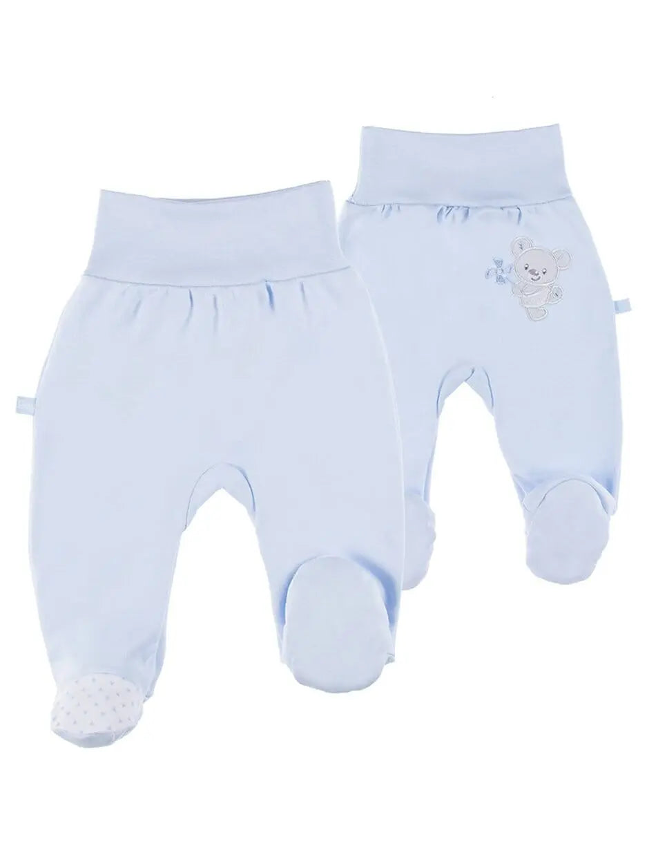 Footed Trousers, Embroidered Bear On Rear - Blue Trousers / Leggings EEVI