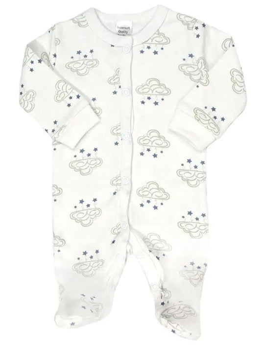 100% Cotton Cloud & Stars Sleepsuit Sleepsuit / Babygrow Soft Touch