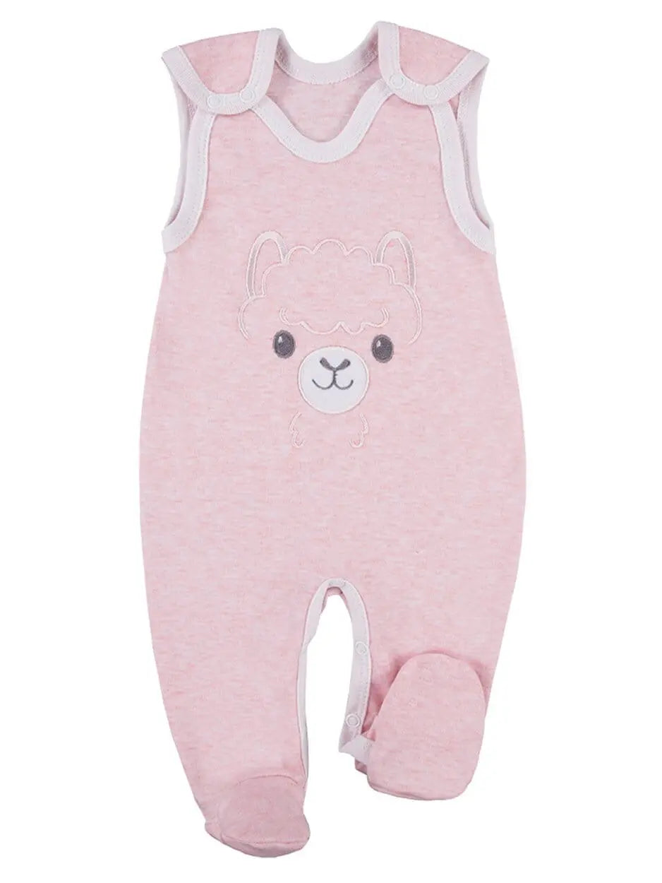 Early Baby Footed Dungarees, Cute Alpaca Design - Pink Dungaree EEVI