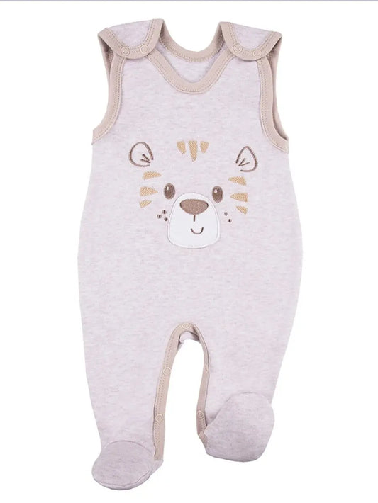 Early Baby Footed Dungarees, Cute Tiger Design - Ecru Dungaree EEVI