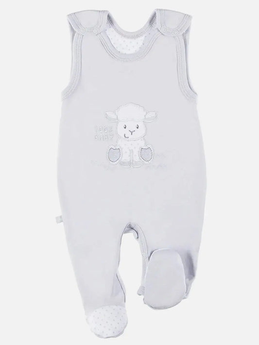 Early Baby Footed Dungarees, Embroidered Lamb Design - Grey Dungaree EEVI