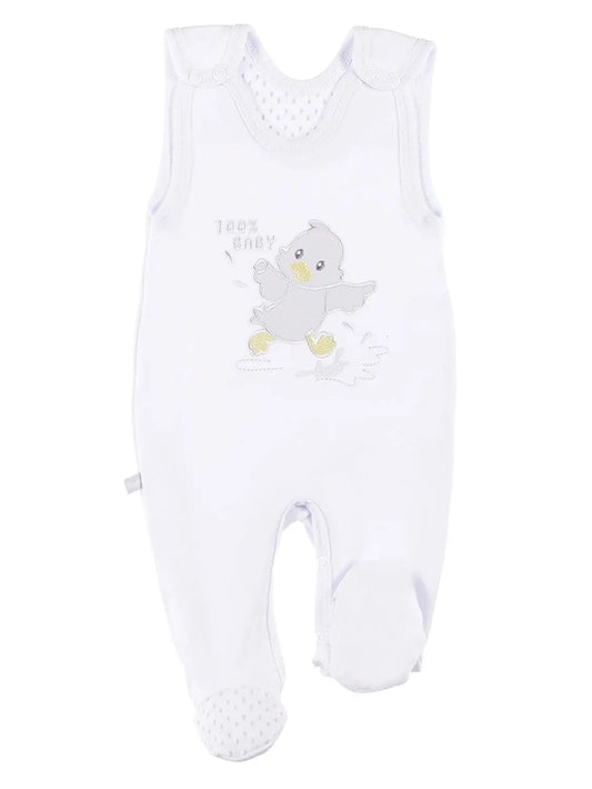 Early Baby Footed Dungarees, Embroidered Chick Design - White Dungaree EEVI