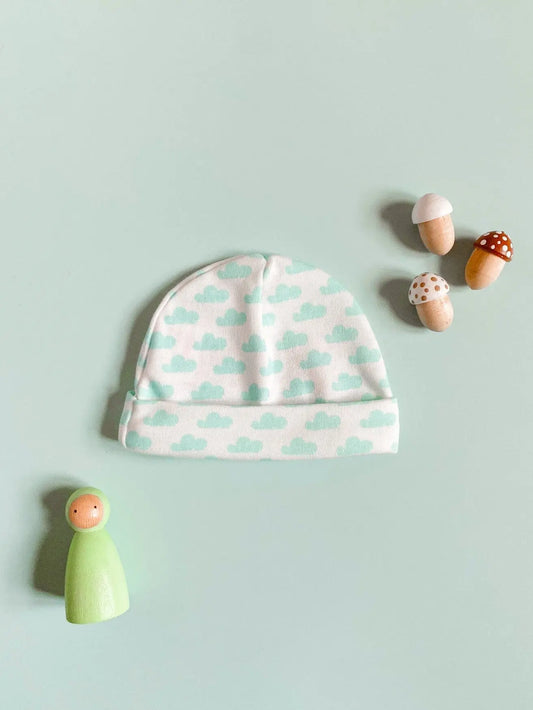 Preemie Round Hat, Mint Cloud, Premium 100% Organic Cotton Hat Tiny & Small