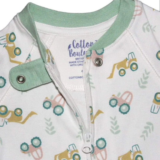 Organic Cotton Zip Up Tractor Sleepsuit Sleepsuit / Babygrow Cotton Boulevard