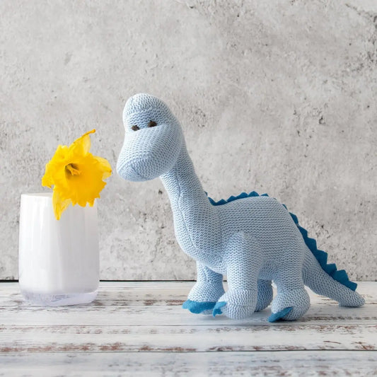 Knitted Organic Cotton Pastel Diplodocus, Blue Toy Best Years