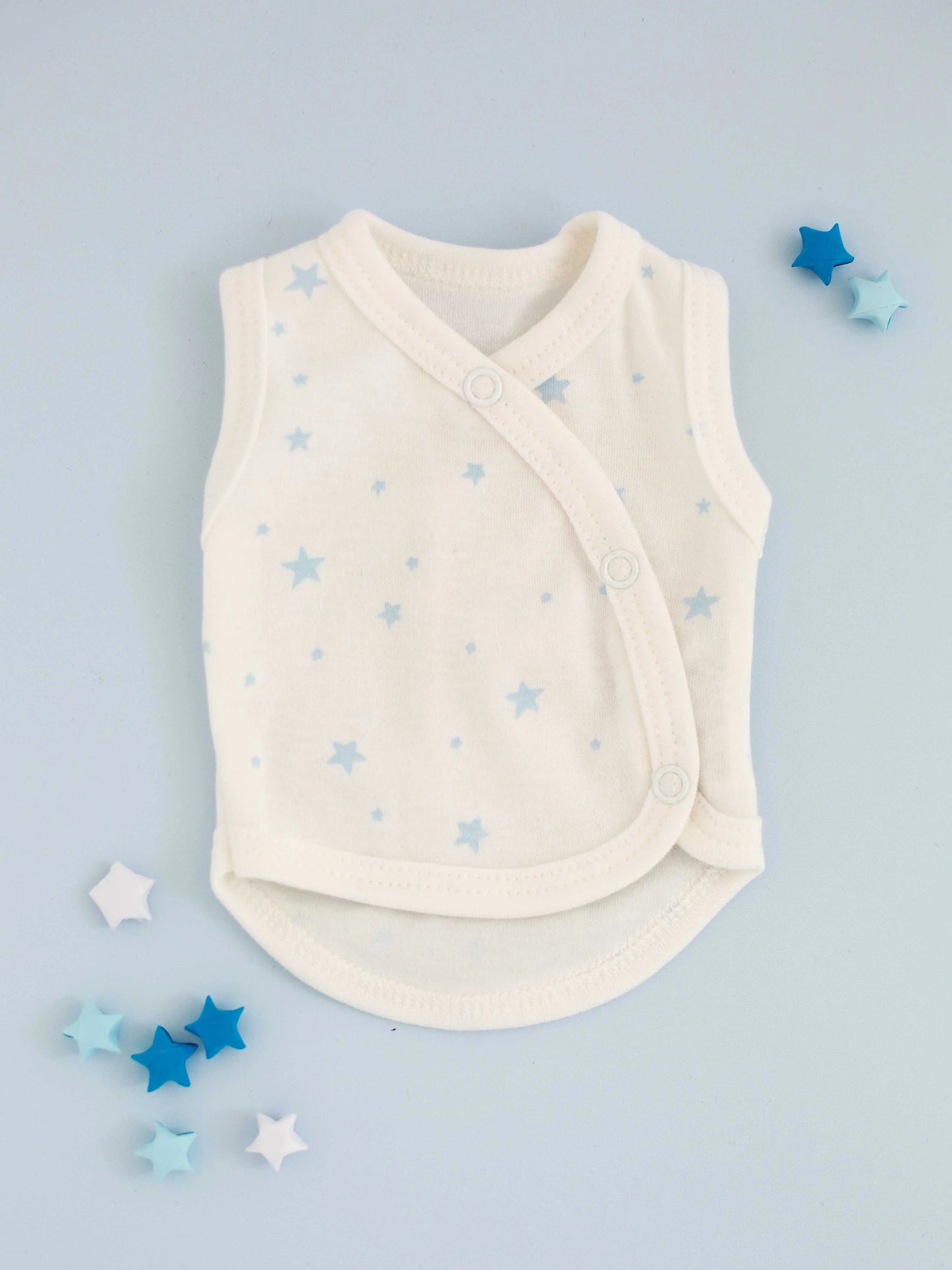 Incubator Vest, Blue Stars, Premium 100% Organic Cotton Bodysuit / Vest Tiny & Small