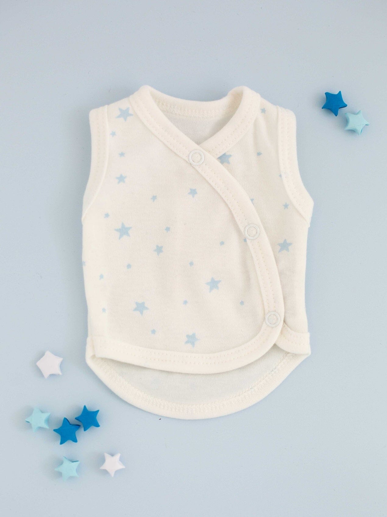 3 Pack - Star Incubator Vests - Blue, Mint & Silver Stars, 100% Organic Cotton Set/Multipack Tiny & Small