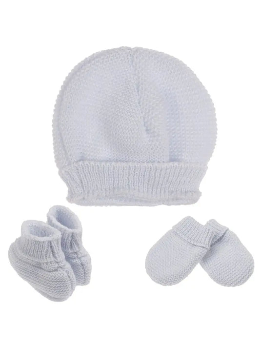 Knitted Hat, Mittens & Booties Set - Blue Hat, Mitts & Booties Set La Manufacture de Layette