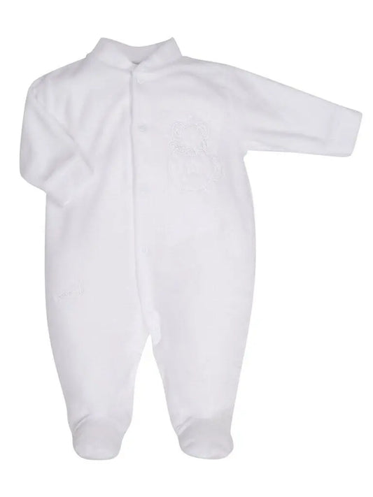 White Velour Mouse In Teacup Sleepsuit Sleepsuit / Babygrow Dandelion