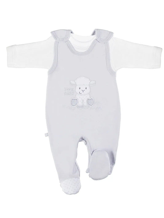 Early Baby Top & Lamb Footed Dungarees Set - Grey Dungaree EEVI