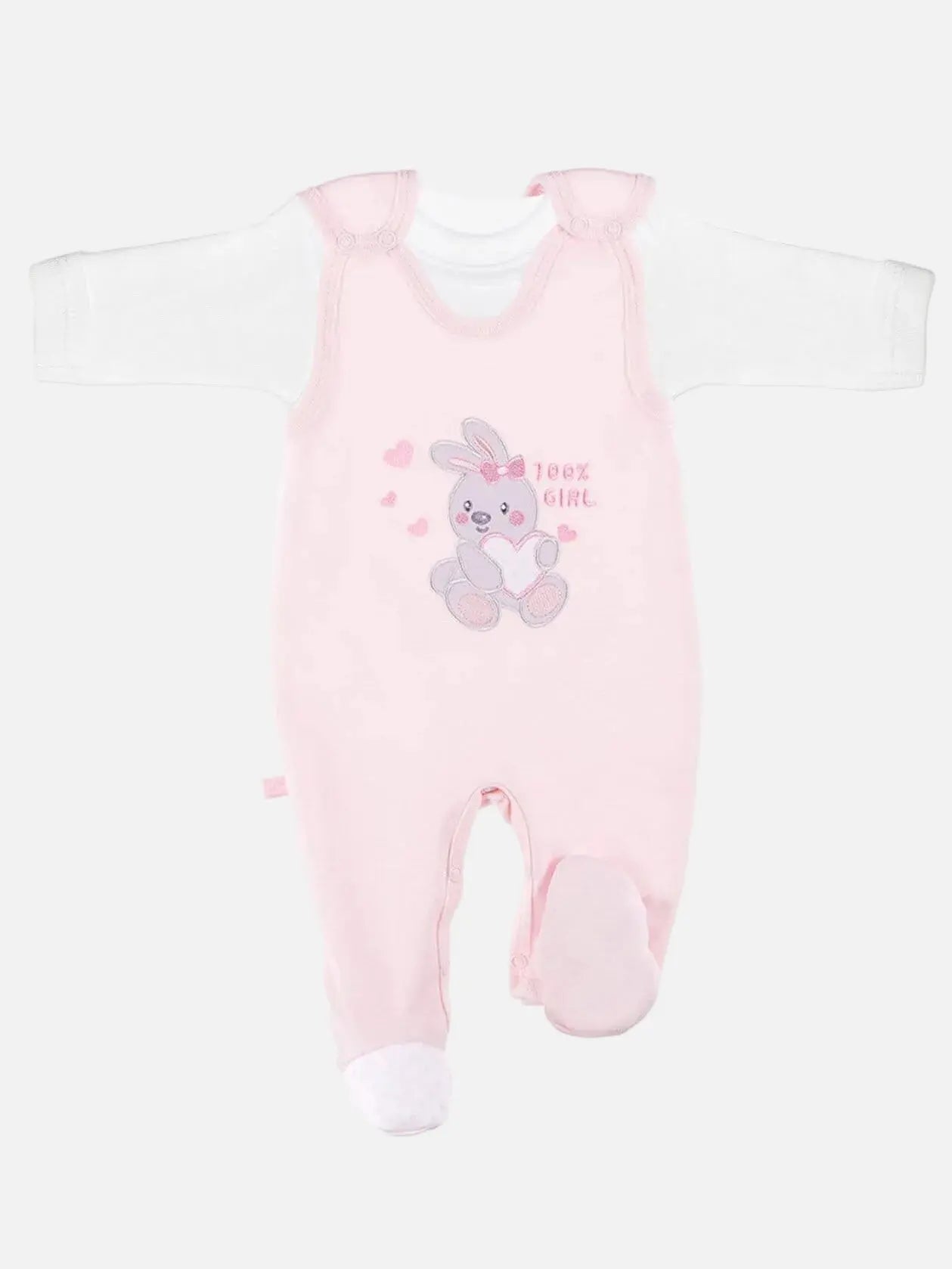Early Baby Top & Bunny Footed Dungarees Set - Pink Dungaree EEVI