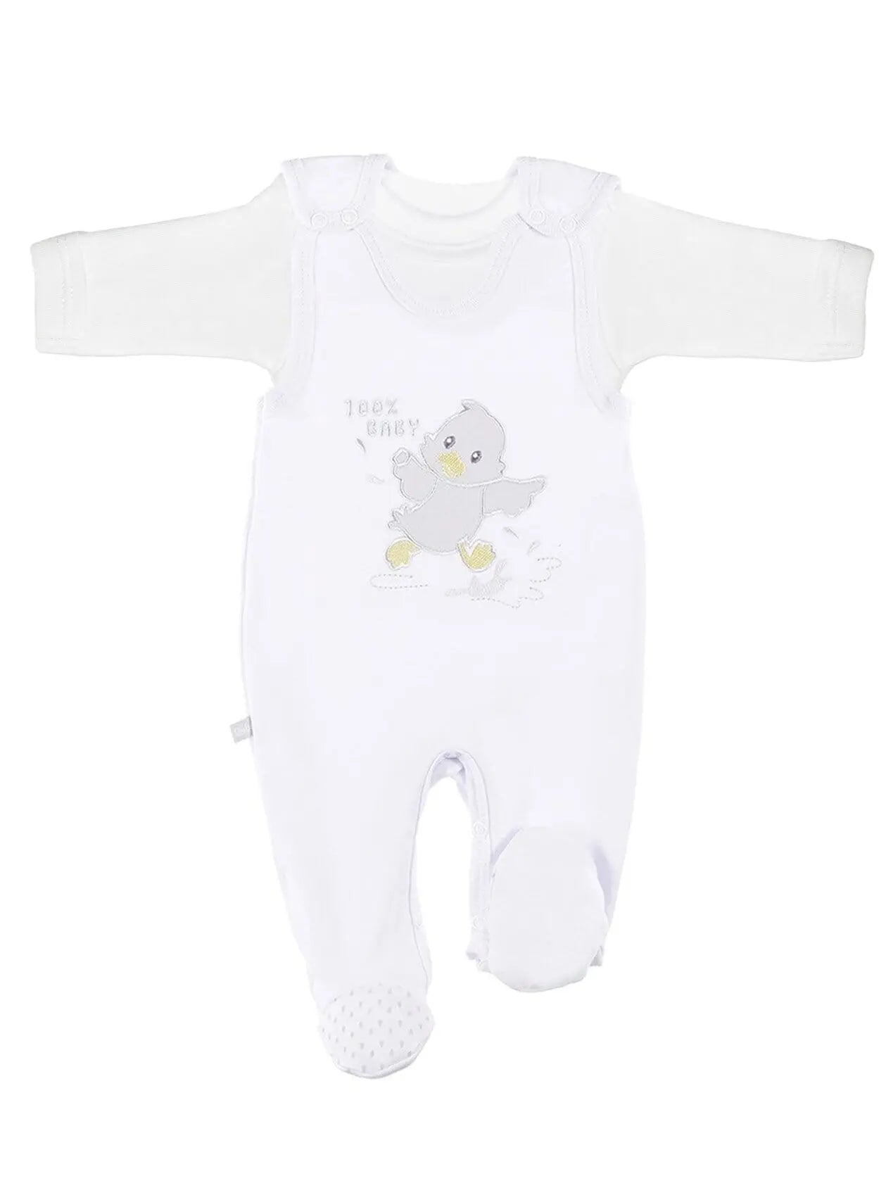 Early Baby Top & Chick Footed Dungarees Set - White Dungaree EEVI