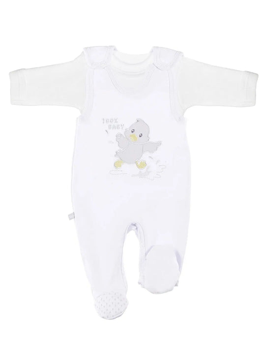 Early Baby Top & Chick Footed Dungarees Set - White Dungaree EEVI
