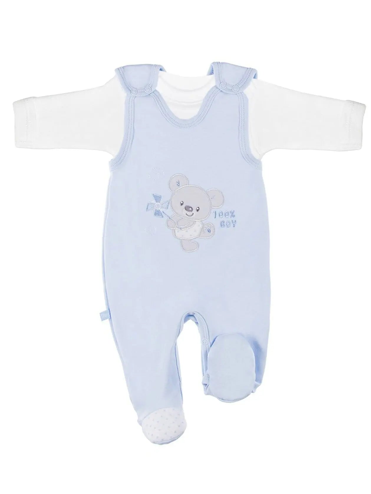 Early Baby Top & Bear Footed Dungarees Set - Blue Dungaree EEVI