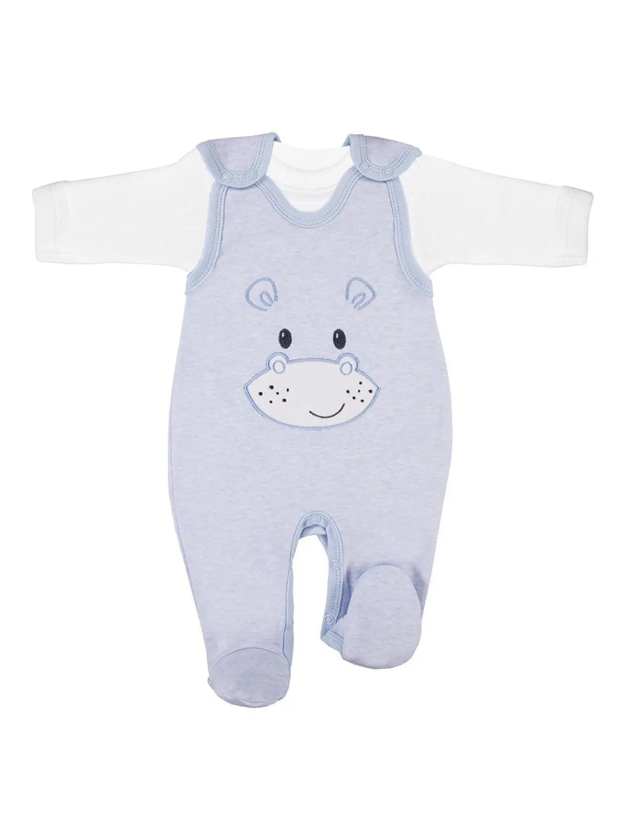 Early Baby Top & Hippo Footed Dungarees Set - Blue Dungaree EEVI