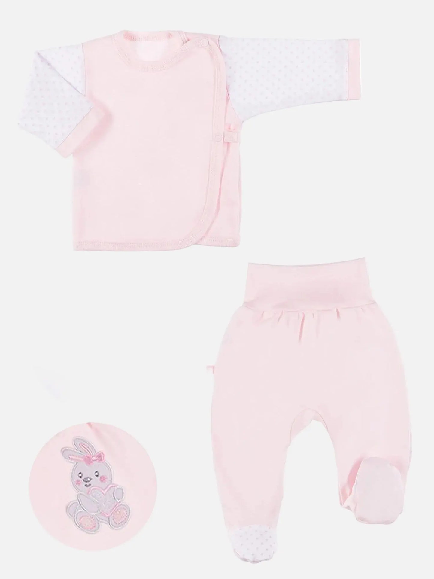 Embroidered Bunny Rabbit Trousers & Wrapover Top Set - Pink Top & Trousers EEVI