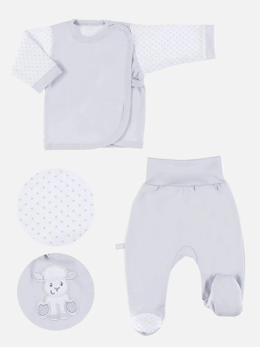 Embroidered Lamb Trousers & Wrapover Top Set - Grey Top & Trousers EEVI
