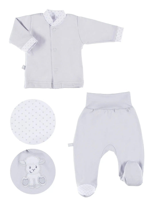 Embroidered Lamb Trousers & Top Set - Grey Top & Trousers EEVI