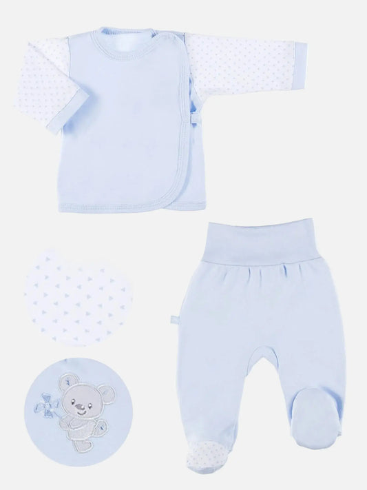 Embroidered Bear Trousers & Wrapover Top Set - Blue Top & Trousers EEVI