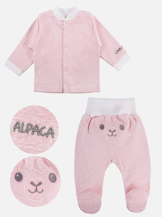 Alpaca Design Top & Embroidered Face Trousers Set - Pink Top & Trousers EEVI
