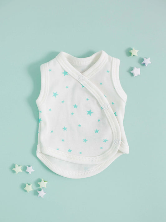 Incubator Vest, Mint Green Stars, Premium 100% Organic Cotton Bodysuit / Vest Tiny & Small