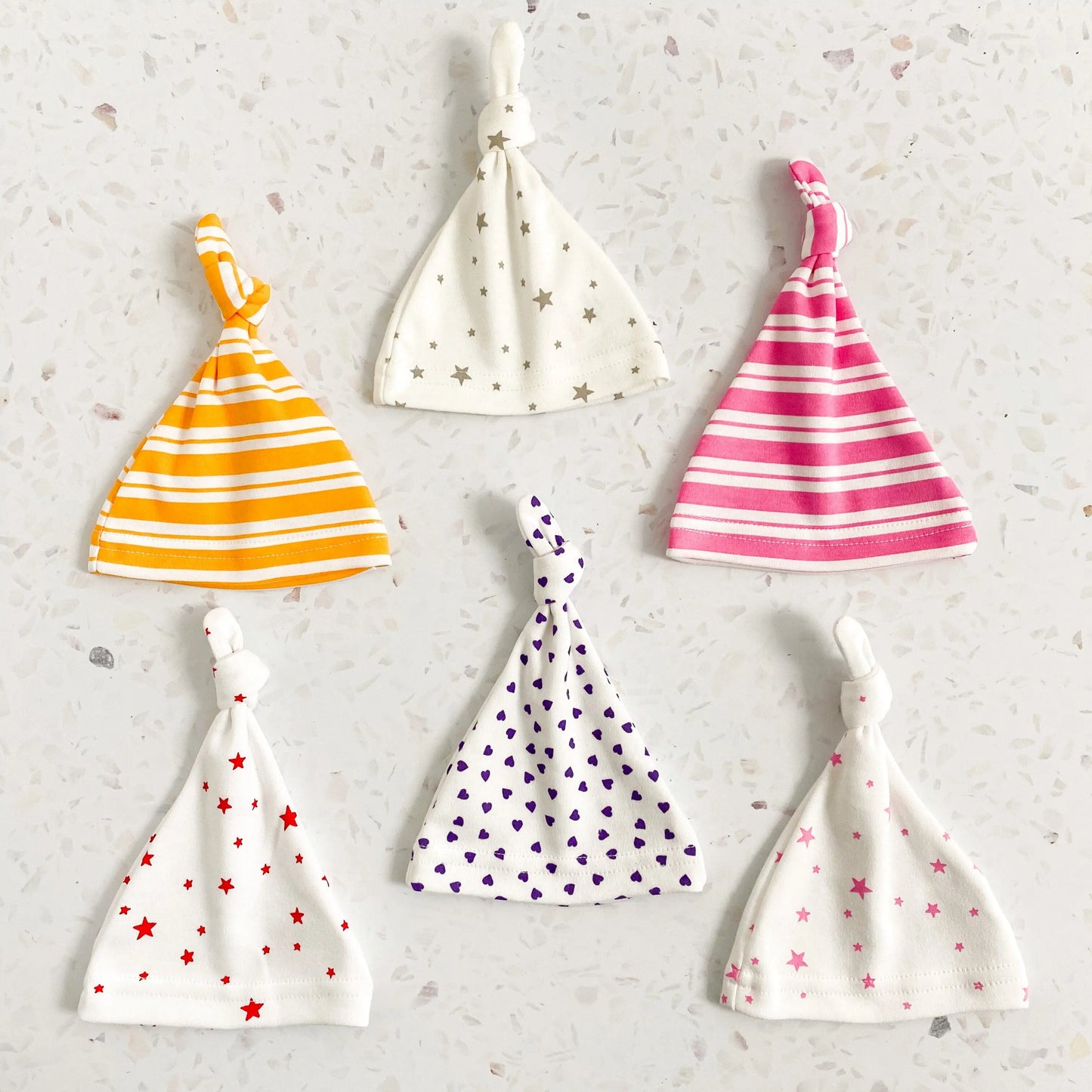Purple Heart & Pink Star Knotted Prem Baby Hat Set Hat Little Mouse Baby Clothing & Gifts