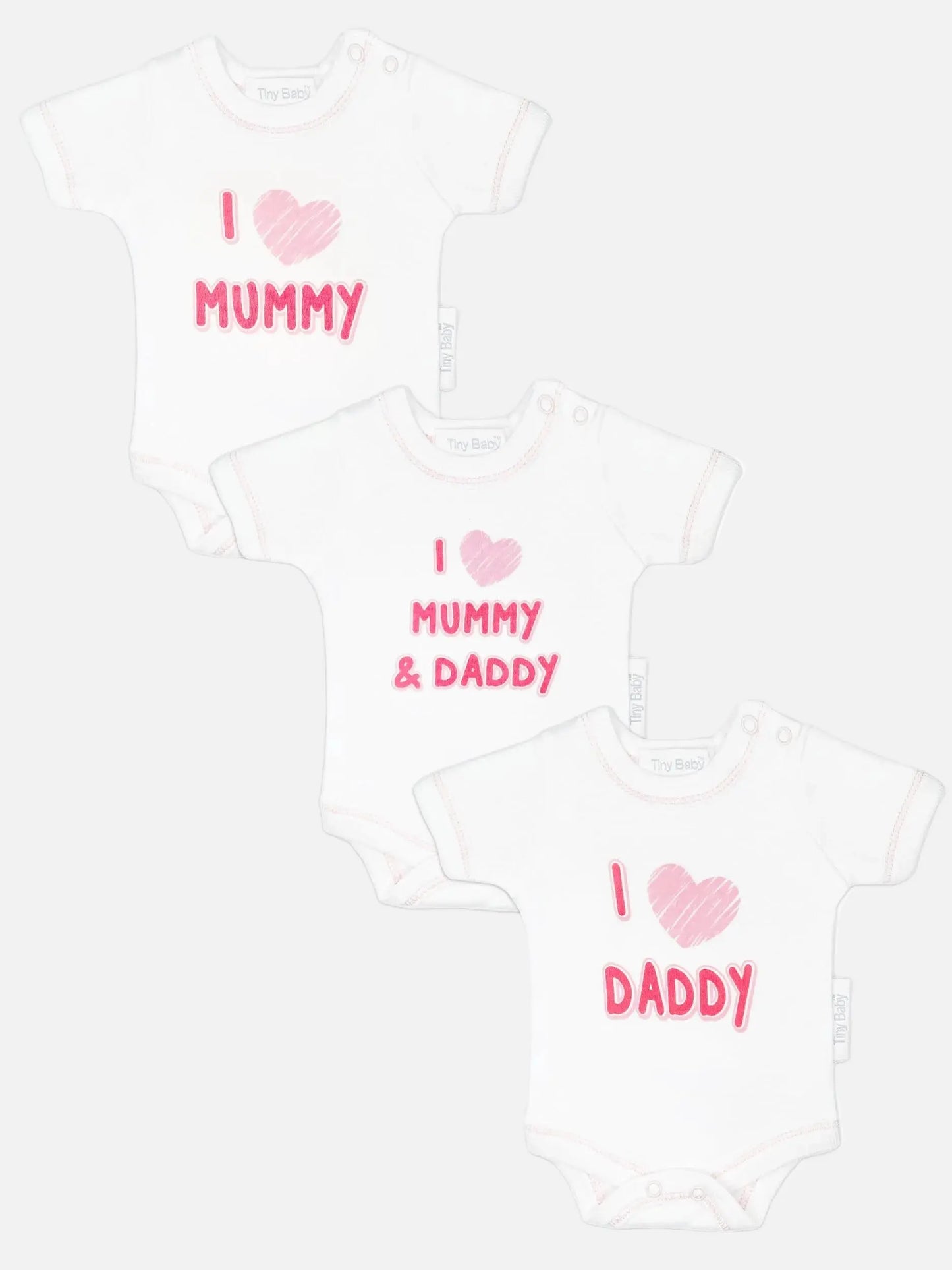 3 Pack Vests: I Love My Mummy & Daddy - Pink Bodysuit / Vest Tiny Chick