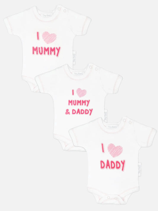 3 Pack Vests: I Love My Mummy & Daddy - Pink Bodysuit / Vest Tiny Chick