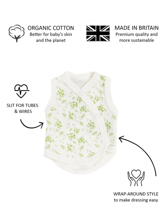 Incubator Vest, Apple Floral , Premium 100% Organic Cotton Bodysuit / Vest Tiny & Small