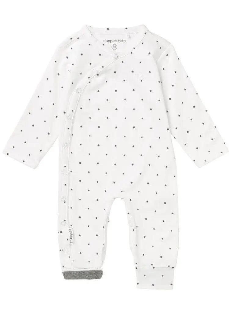Sleepsuit - White With Star Print Sleepsuit / Babygrow Noppies