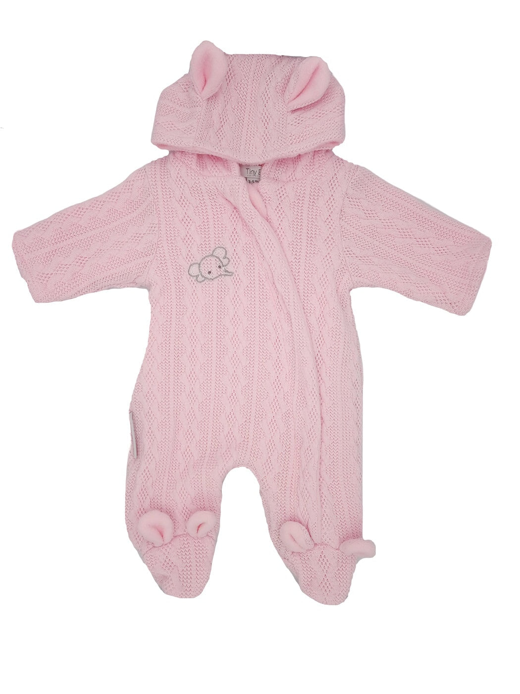 Knitted Tiny Baby Pramsuit With Bunny Ears Pink