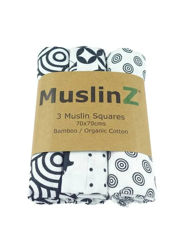 MuslinZ Bamboo/Organic Cotton Muslin Squares, Sensory - 3 Pack Muslin Muslinz